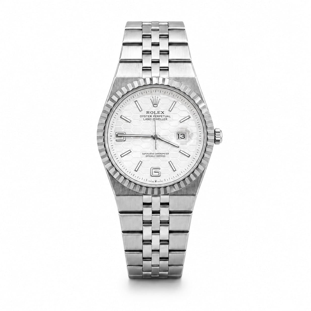 نظارة Land-Dweller Silver – Cadran Blanc، عرض مسطح