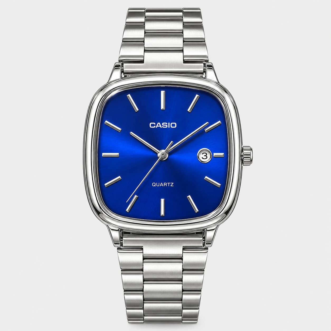 نظارة Casio Square Classic – Silver & Royal Blue، عرض مسطح
