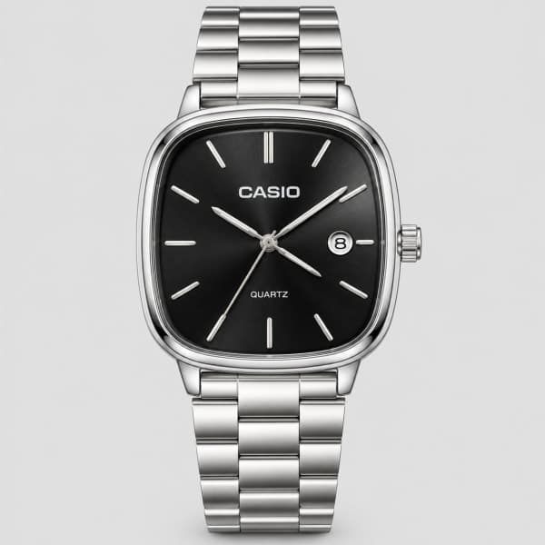 نظارة Casio Square Classic – Silver & Black، عرض مسطح