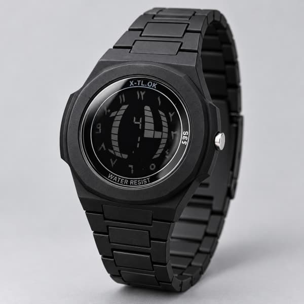 Lunettes de soleil Montre Digitale X-TL.OK – Full Black portées par un mannequin
