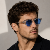 Transparent Gray Spring Hinges Acetate Oval Tinted Sunglasses